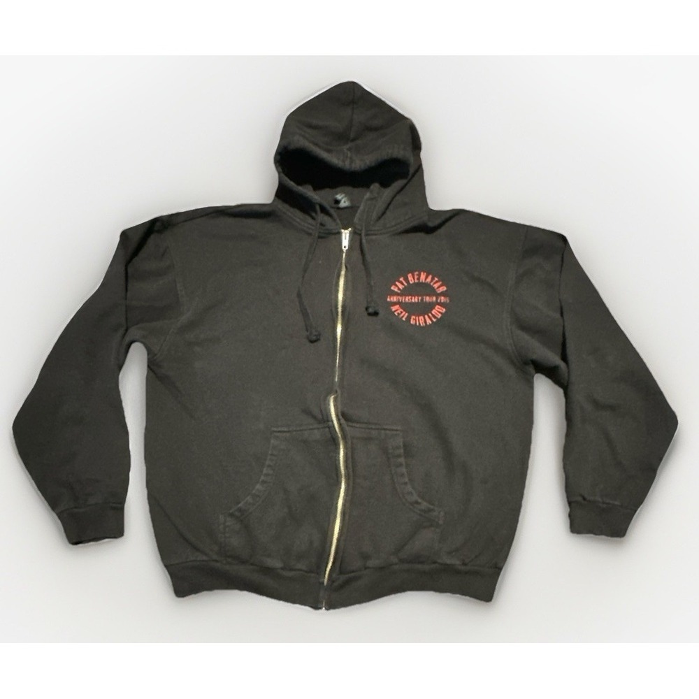 Pat Benatar Neil Giraldo Hoodie Mens L Black 2015 Tour Zip Sweatshirt Tultex VTG